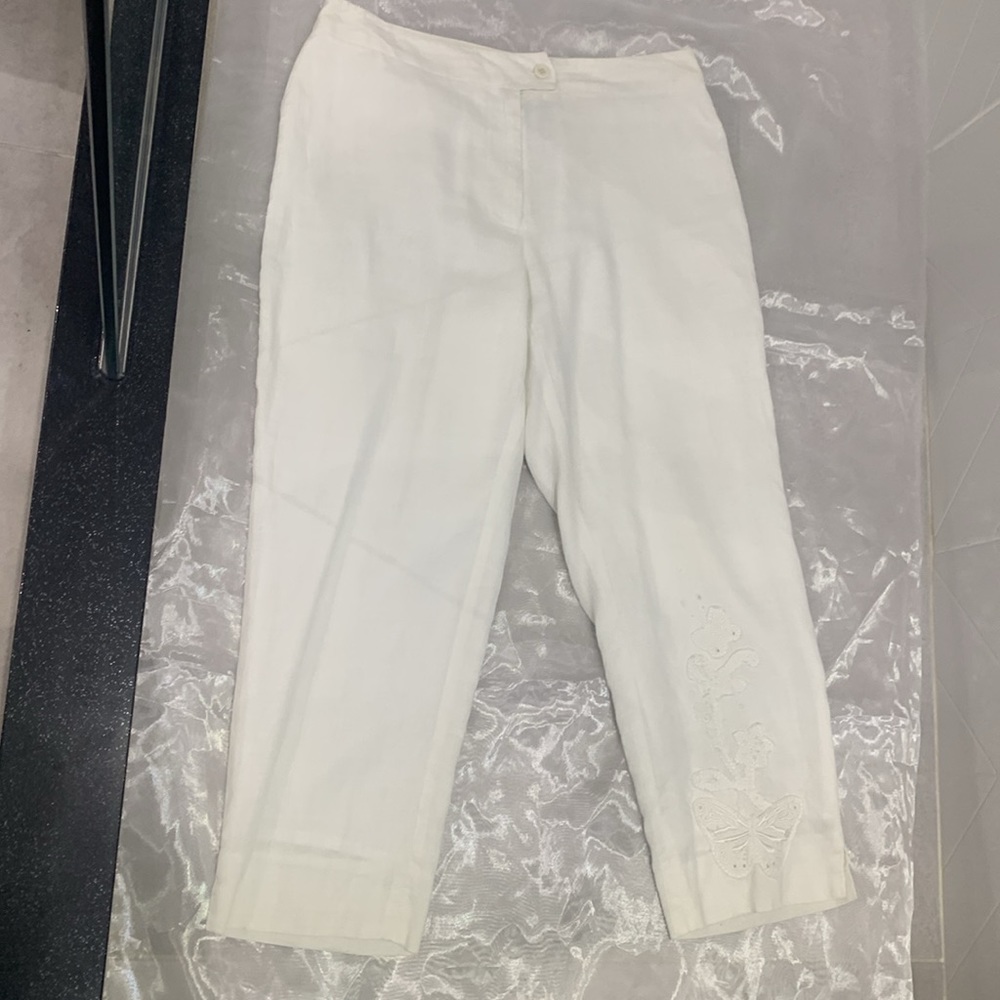 Gorgeous VTG Bianca Nygard ๐ฏ% Linen High Waist Embroidered Capris - Picture 11 of 16